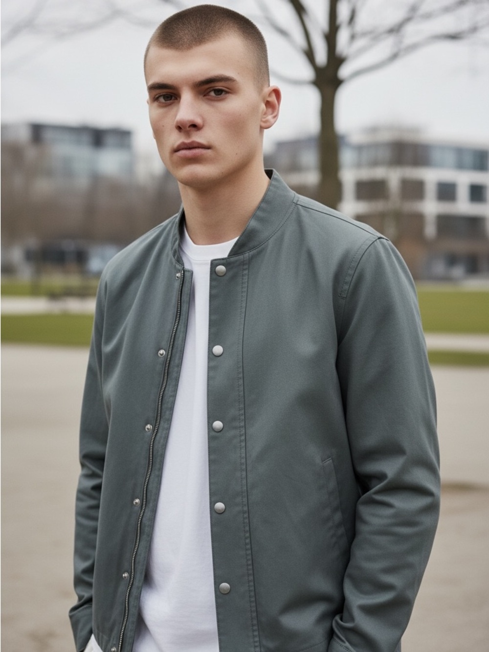 Taylor Stitch Slate Green Bomber Jacket